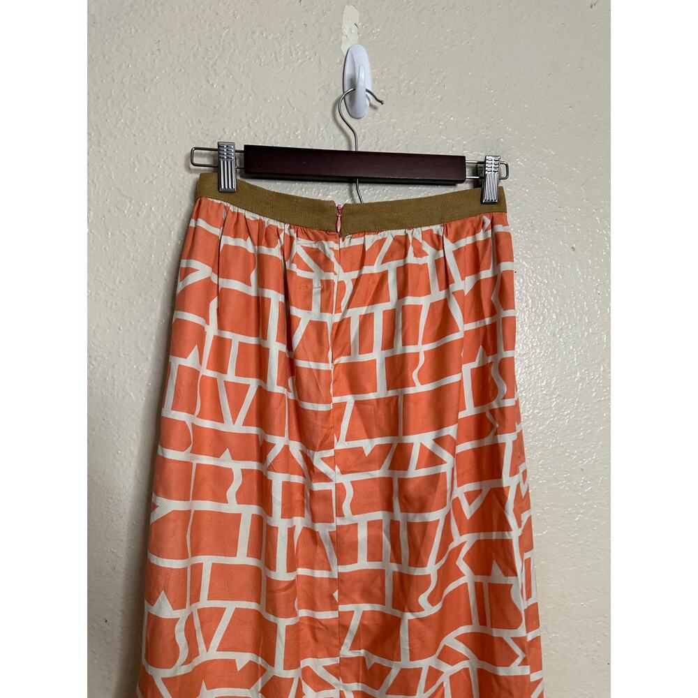 Dusen Dusen Geometric Grid Print Midi Skirt size XS Coral Peach Ivory - Picture 7 of 10